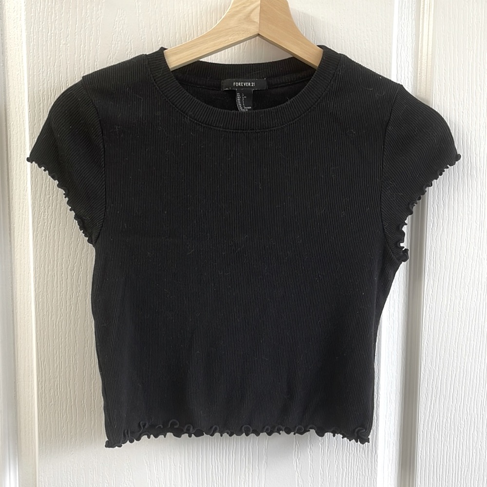 Black Crop Top Frill Edges